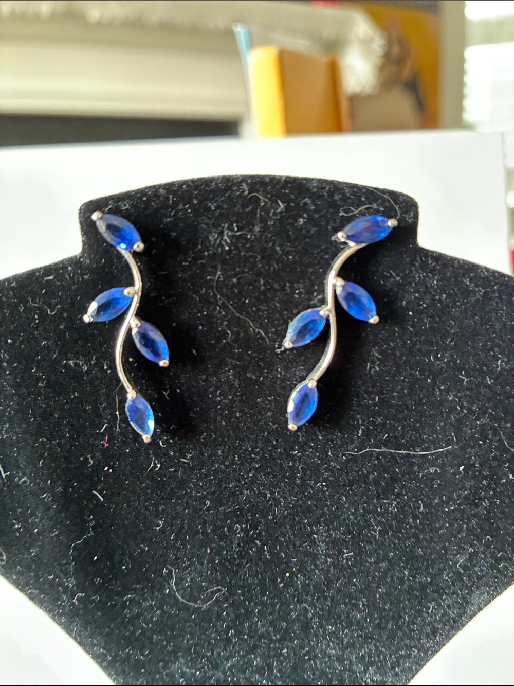 Blue Marquise Leaf Drop Earrings - Women Jewelry